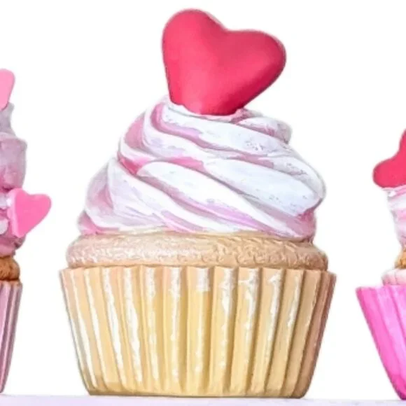 Cupcakes and Cashmere -Set of 3-Valentine Cupcakes ๐ง Seasonal Decor -NIB - Picture 3 of 12
